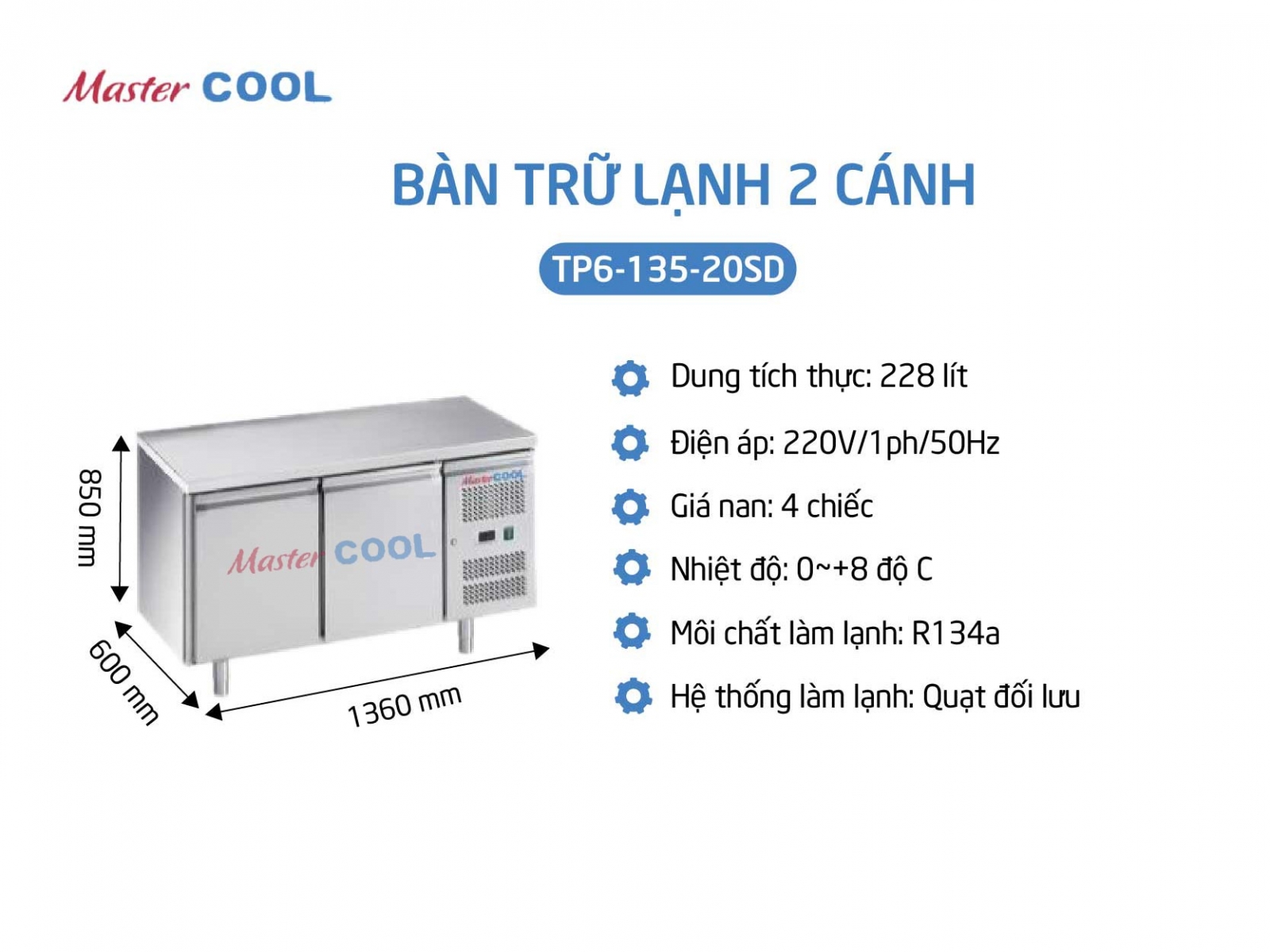 Bàn trữ lạnh 2 cánh sâu 600