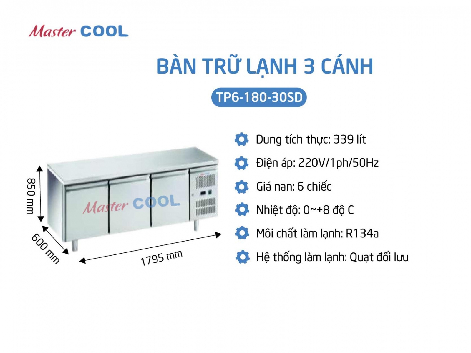 Bàn trữ lạnh 3 cánh sâu 600