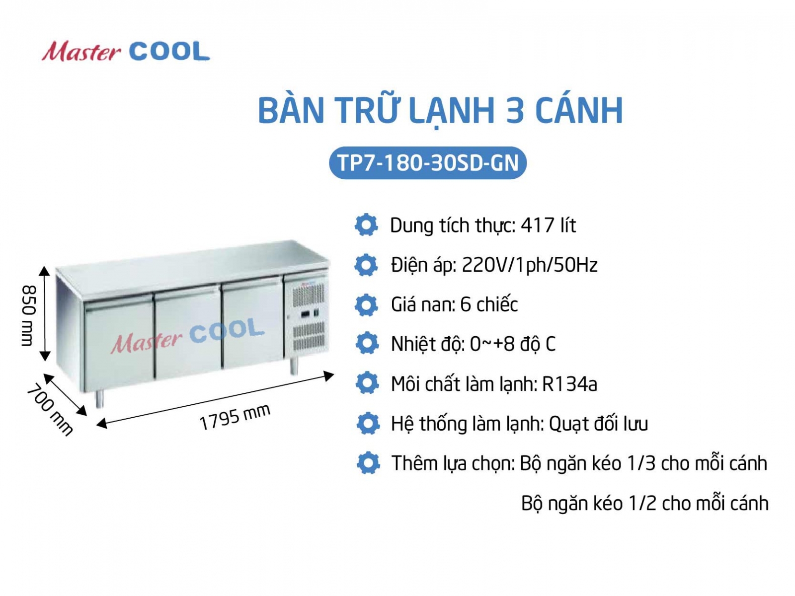 Bàn trữ lạnh 3 cánh sâu 700